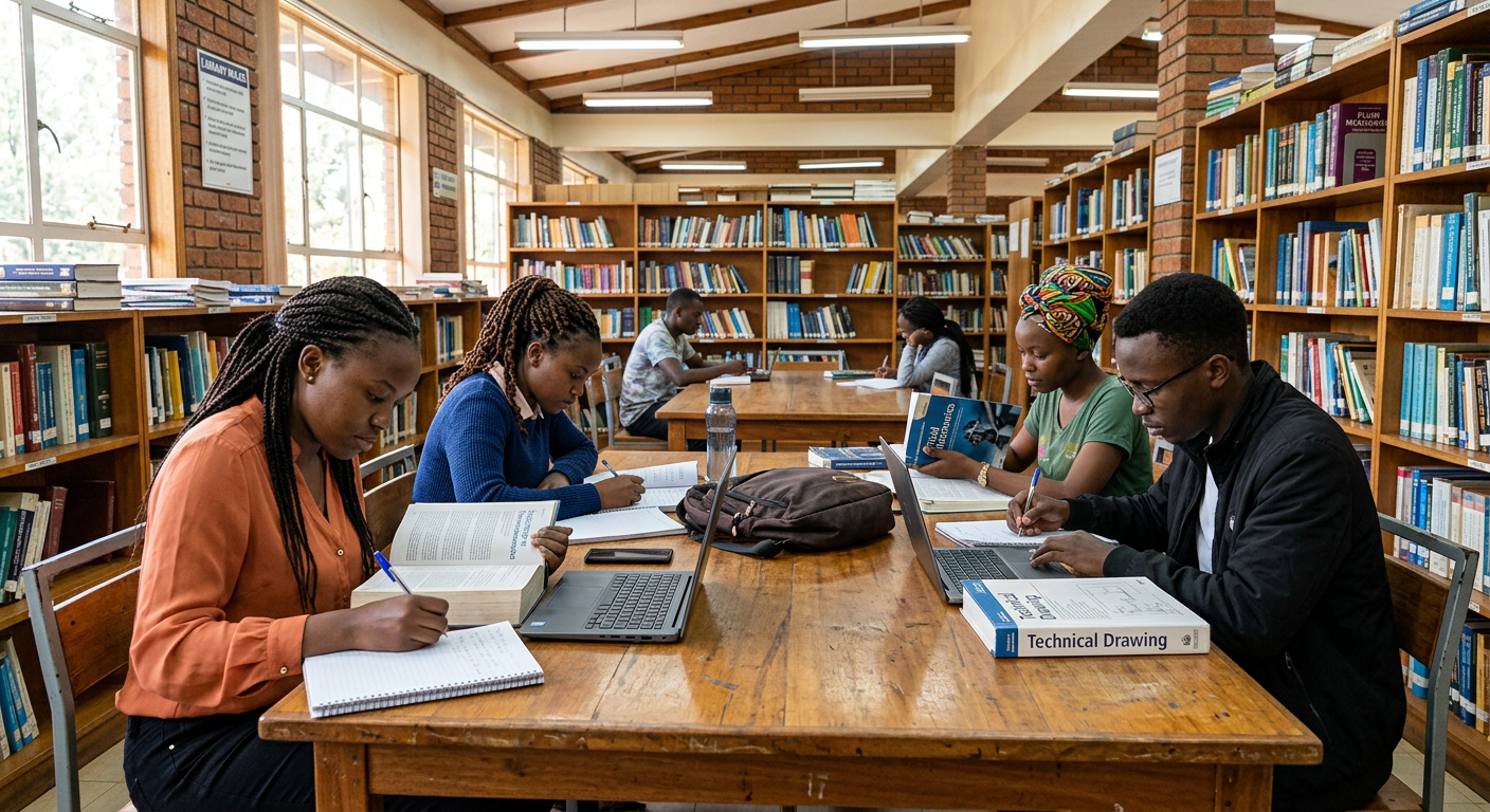 Trainees studying in the institution library